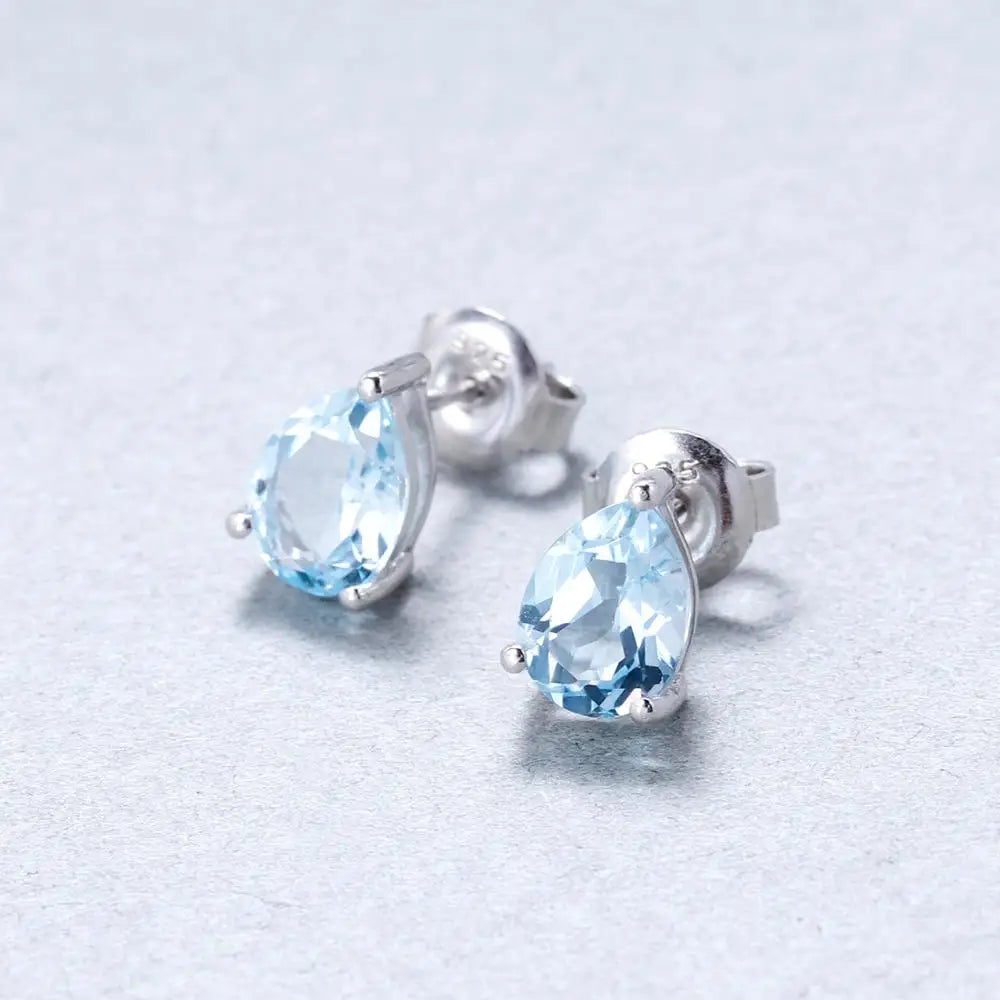 GEM'S BALLET Natural Swiss Blue Topaz Stud Earrings – Timeless Elegance