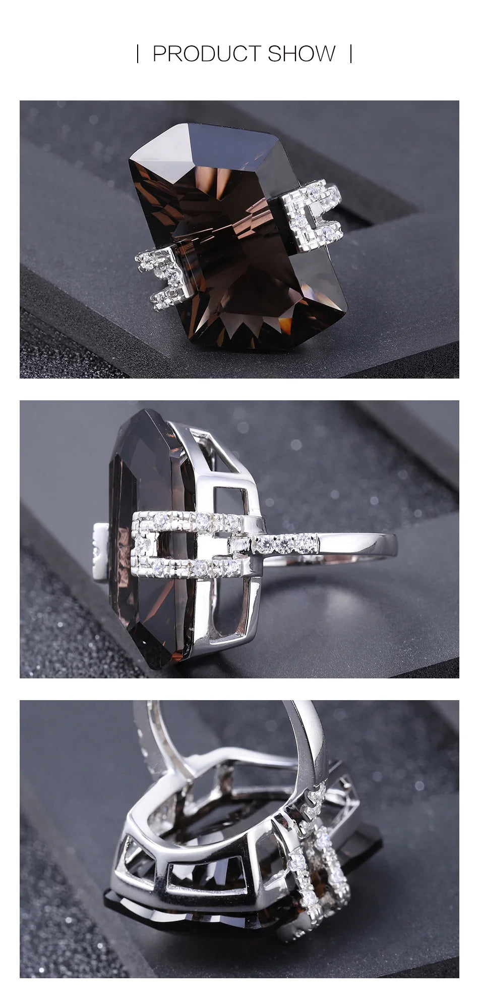 GEM'S BALLET Luxury 925 Sterling Silver Vintage Cocktail Rings Natural Smoky Quartz Gemstone Ring For Women Wedding Fine Jewelry