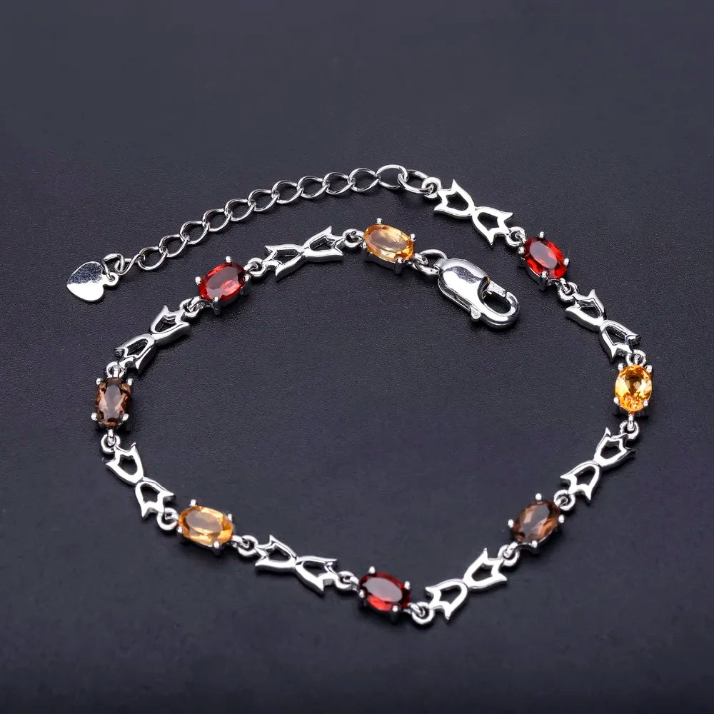 Gem's Ballet 925 Sterling Silver Gemstone Bracelet Natural Citrine Garnet SmokyQuartz Bracelets & Bangles For Women Fine Jewelry