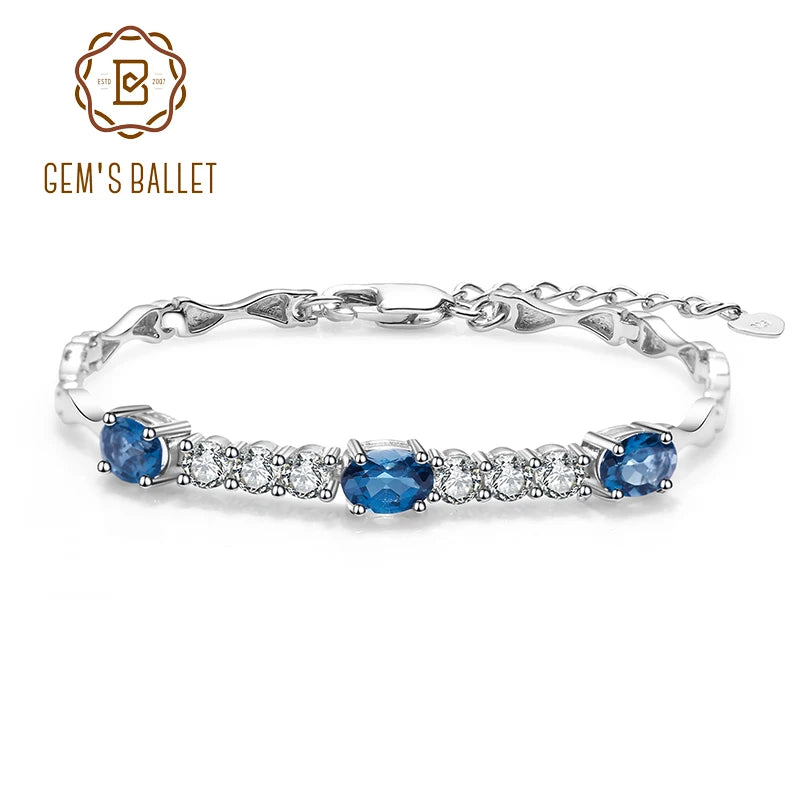 GEM'S BALLET Natural London Blue Topaz  Bracelet 925 Sterling Silver Gemstone Bracelets&bangles For Women Fine Jewelry