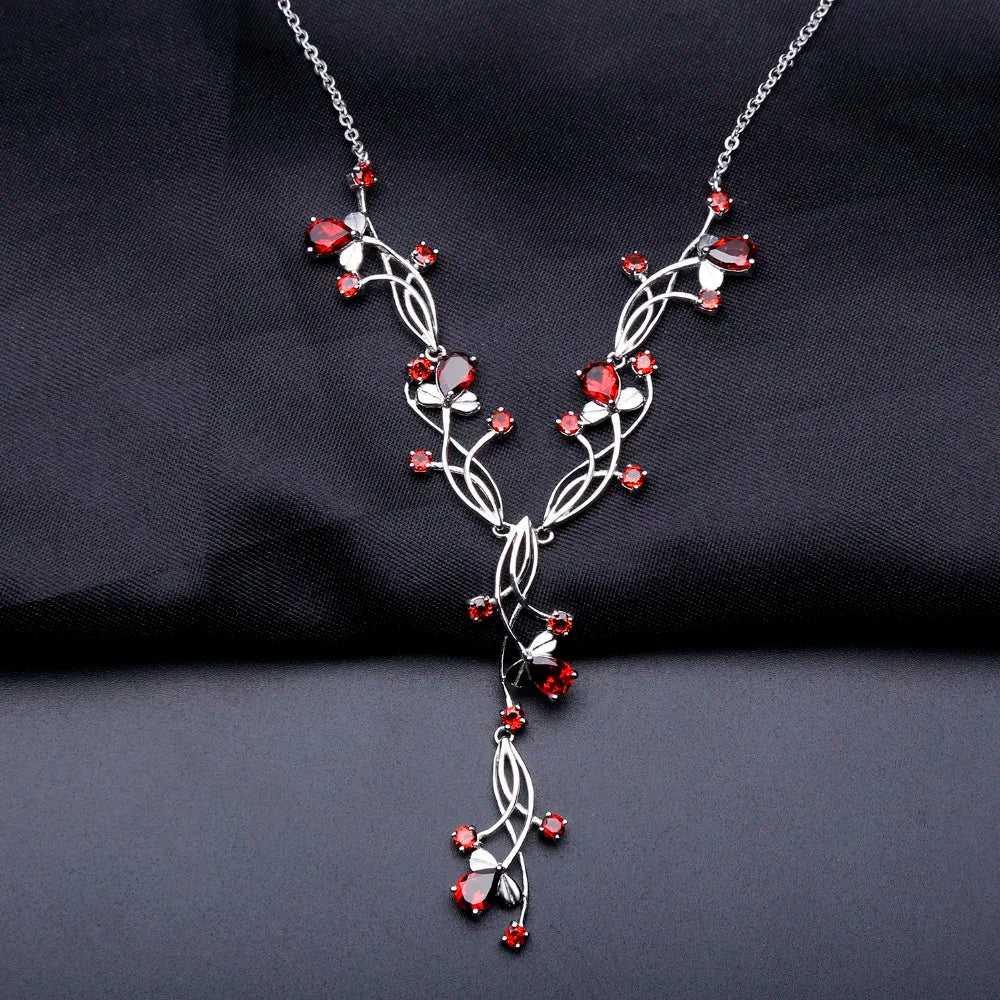 Gem's Ballet 8.08ct Natural Red Garnet Gemstone Necklaces For Women Wedding 925 Sterling Silver Romantic Necklace Fine Jewelry