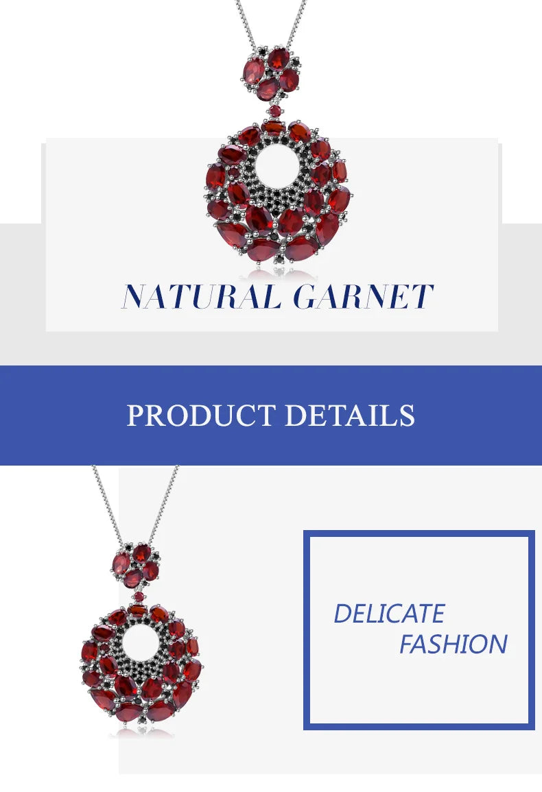 GEM'S BALLET Natural Red Garnet Gemstone Vintage 925 Sterling Sliver Pendant Necklace For Women Gift Party Jewelry