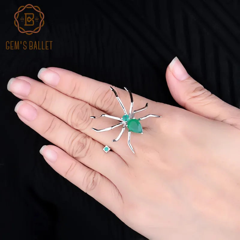 GEM'S BALLET Green Agate Spider Ring