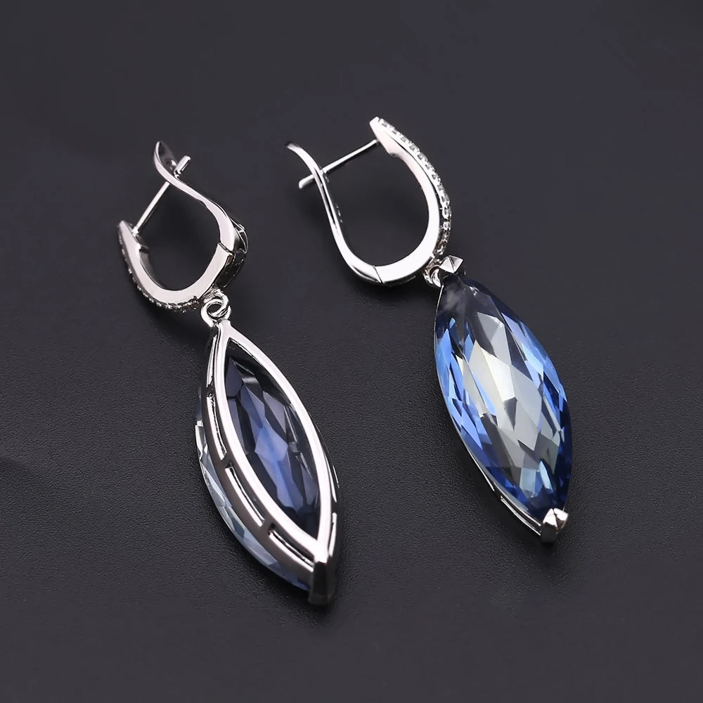 Marquise Natural Iolite Blue Mystic Quartz Drop Earrings 925 Sterling Silver