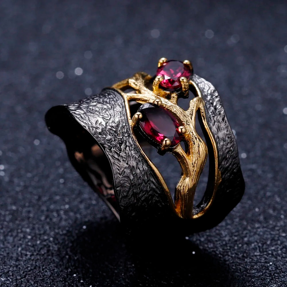 GEM'S BALLET Handmade Rhodolite Garnet Branch Ring