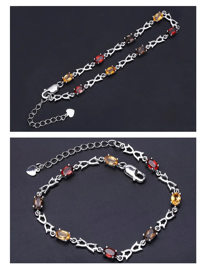 Gem's Ballet 925 Sterling Silver Gemstone Bracelet Natural Citrine Garnet SmokyQuartz Bracelets & Bangles For Women Fine Jewelry