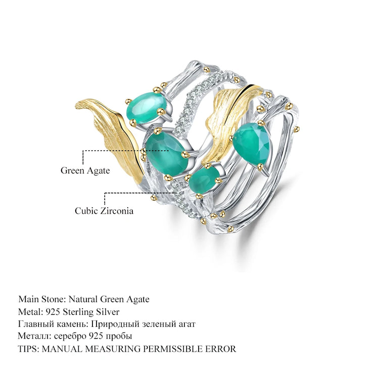 GEM'S BALLET Vintage Neo-Gothic Green Agate Ring