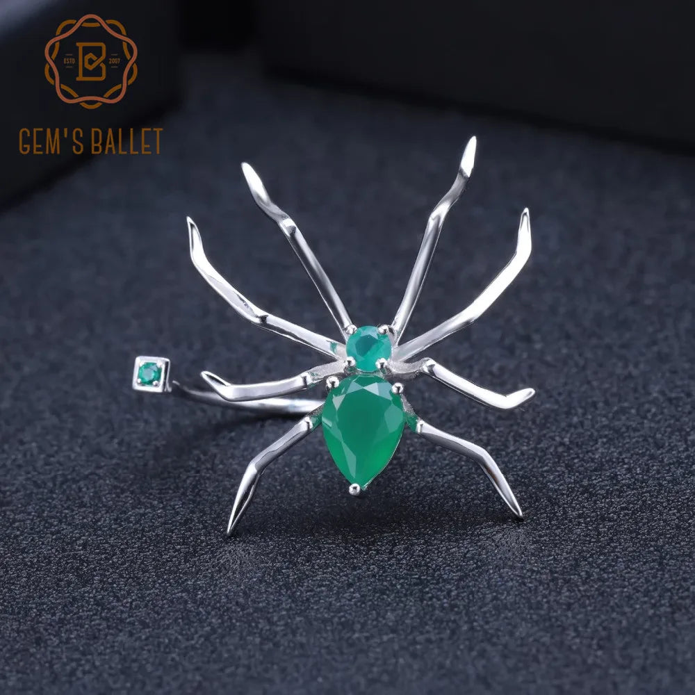 GEM'S BALLET Green Agate Spider Ring