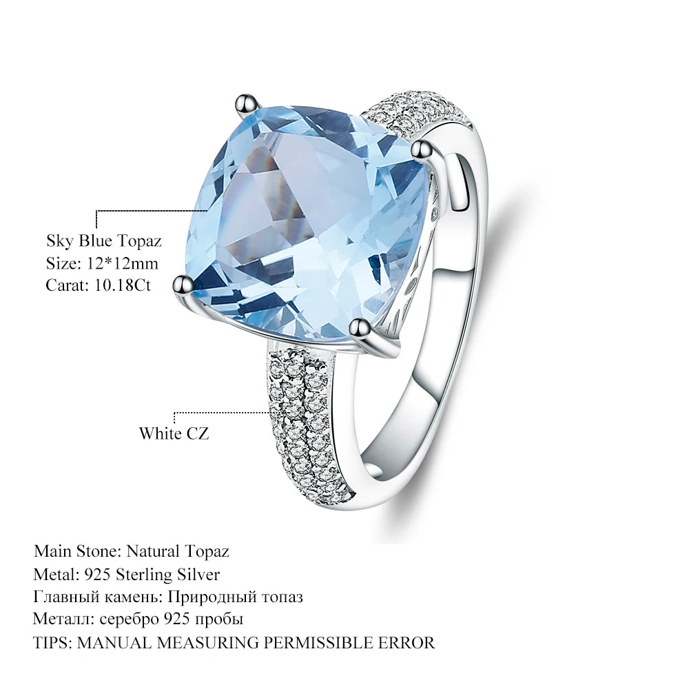 GEM'S BALLET 10.18Ct Natural Sky Blue Topaz Gemstone Wedding Ring – A Radiant Statement of Elegance