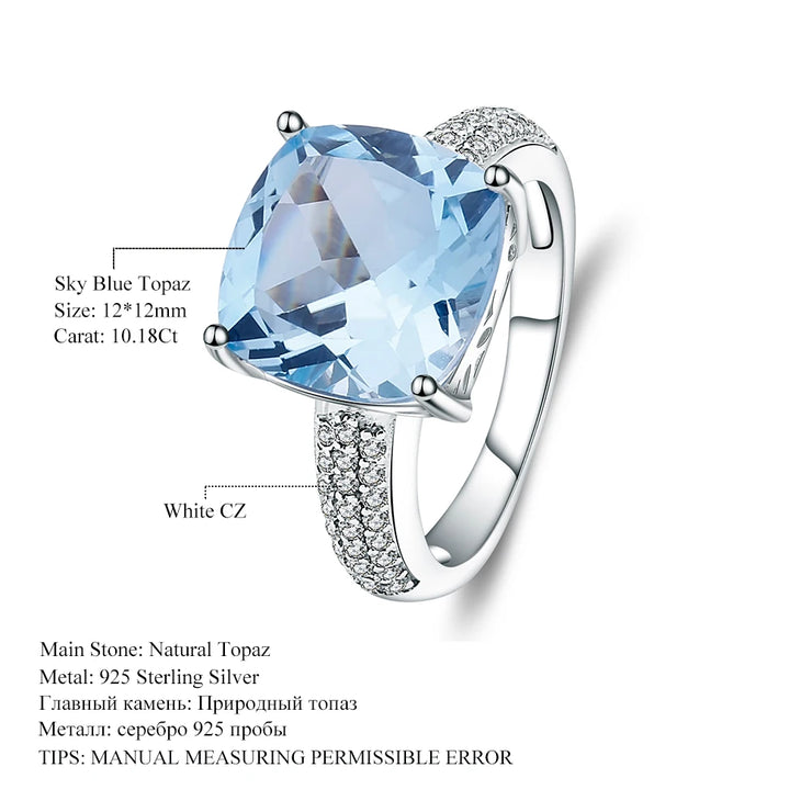 GEM'S BALLET 10.18Ct Natural Sky Blue Topaz Gemstone Wedding Ring – A Radiant Statement of Elegance