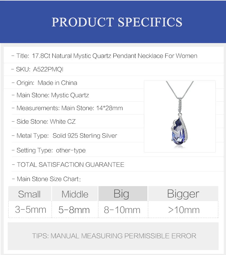 Natural Iolite Blue Mystic Quartz 925 Sterling Silver Necklace Pendant