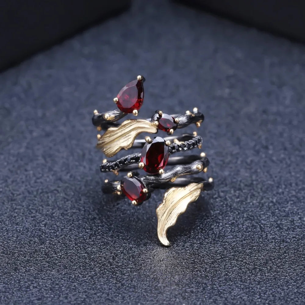 GEM'S BALLET 2.75Ct Natural Red Garnet Vintage Gothic Ring