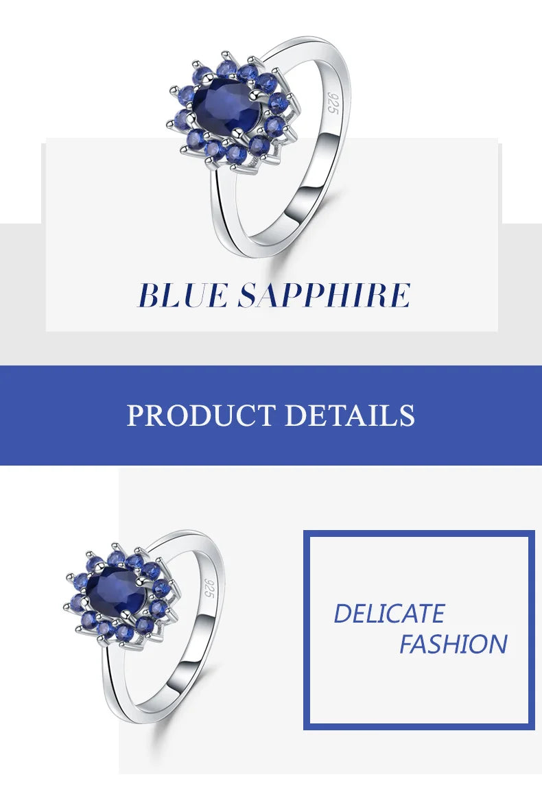 Natural Blue Sapphire 925 Silver Ring Gold