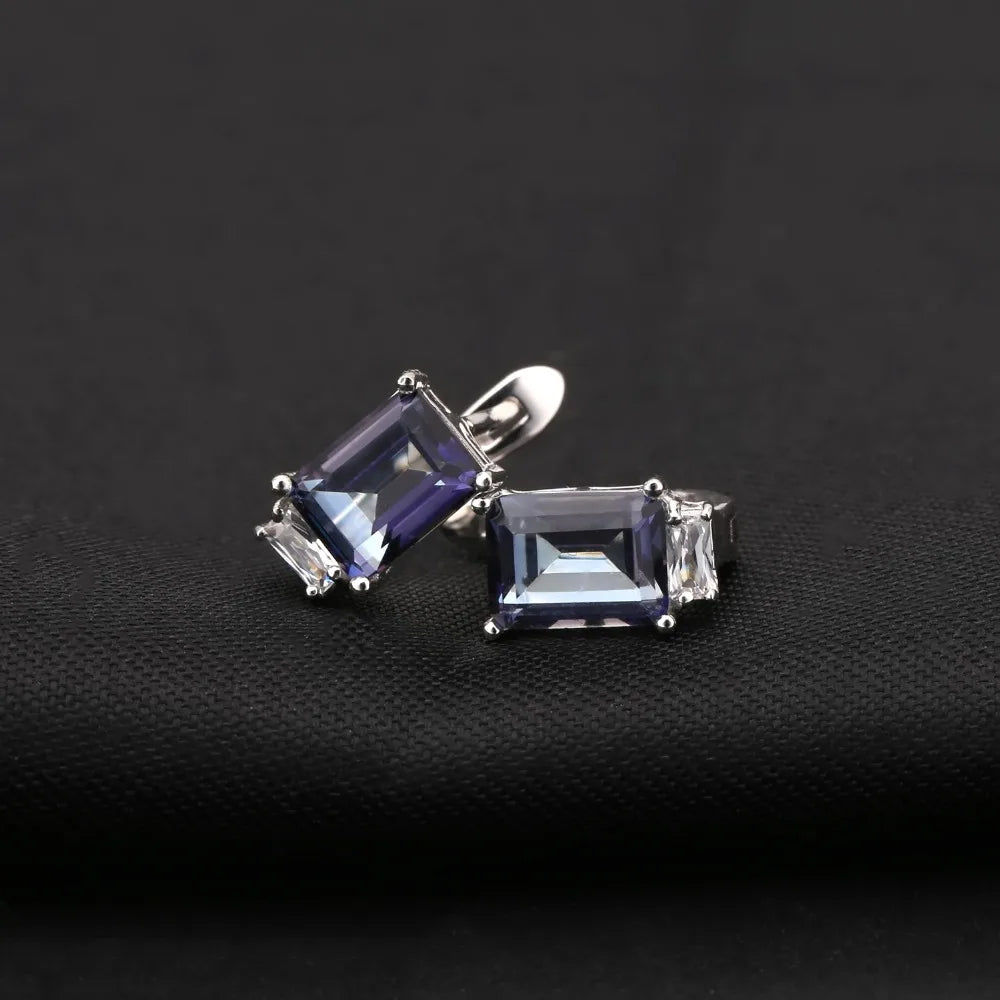 GEM'S BALLET Natural Iolite Blue Mystic Quartz Gemstone Earrings Ring Set Pure 925 Sterling Silver Fine Jewelry Sets For Women