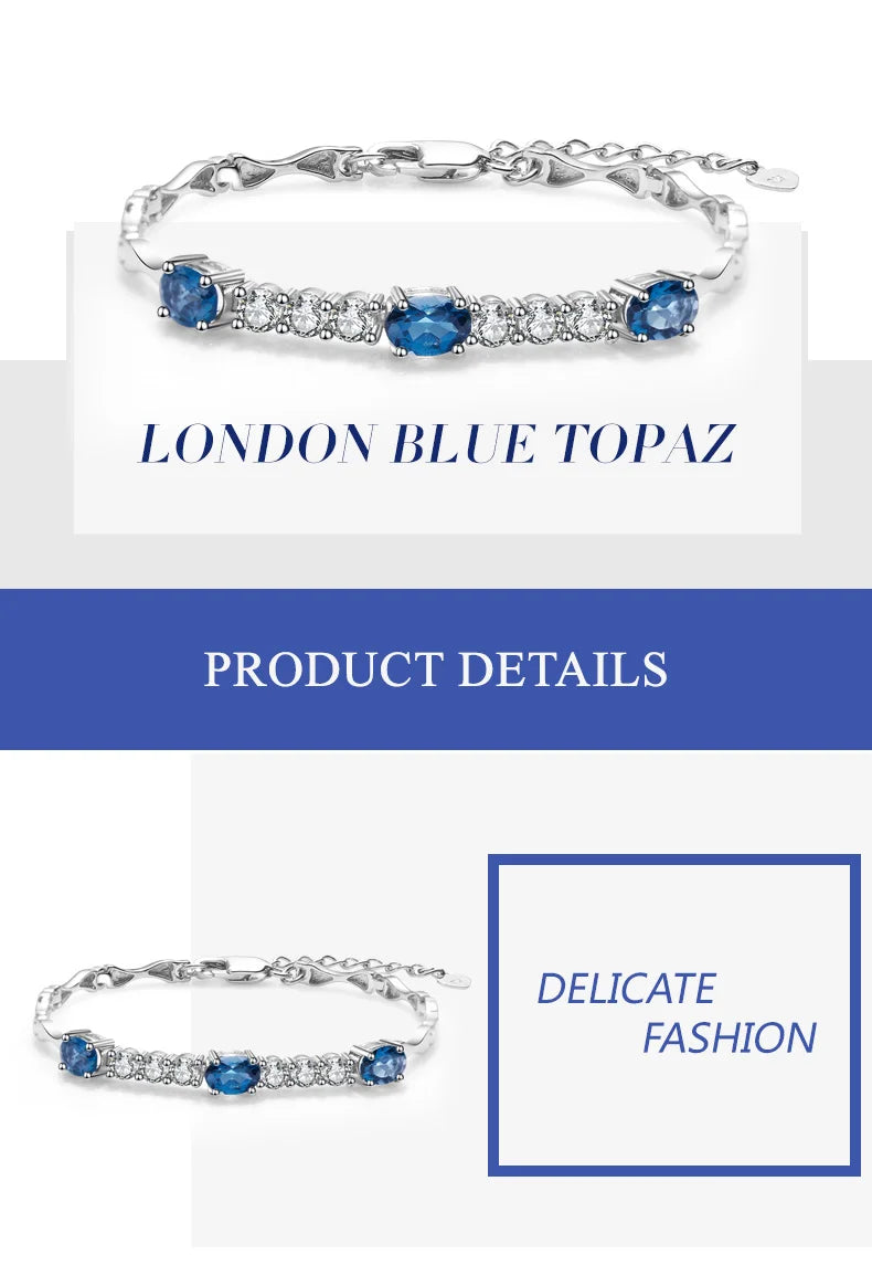 GEM'S BALLET Natural London Blue Topaz  Bracelet 925 Sterling Silver Gemstone Bracelets&bangles For Women Fine Jewelry