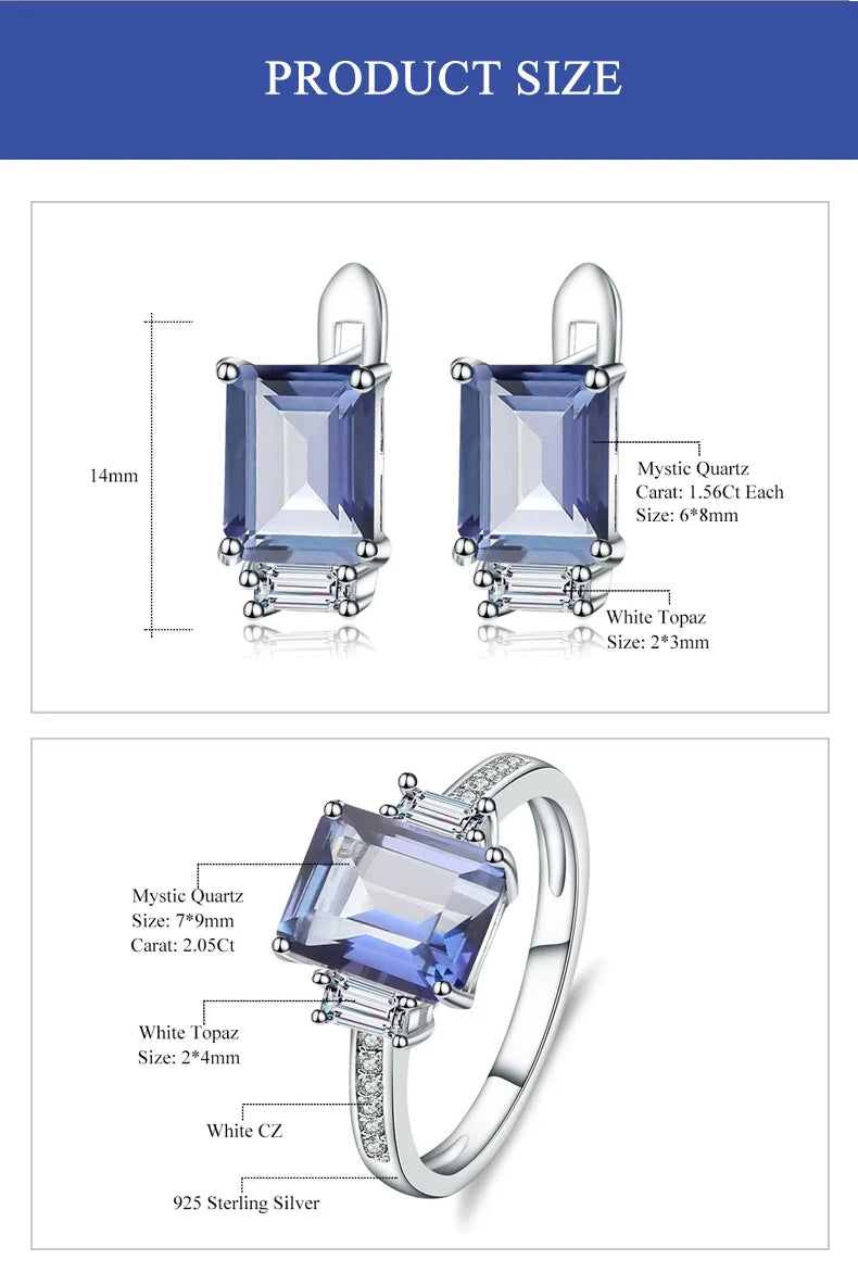 GEM'S BALLET Natural Iolite Blue Mystic Quartz Gemstone Earrings Ring Set Pure 925 Sterling Silver Fine Jewelry Sets For Women