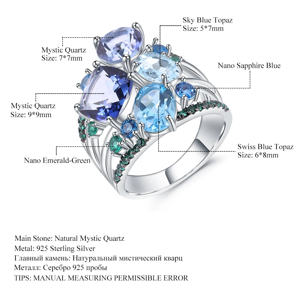 GEM'S BALLET Natural Mystic Quartz Topaz Statement Ring