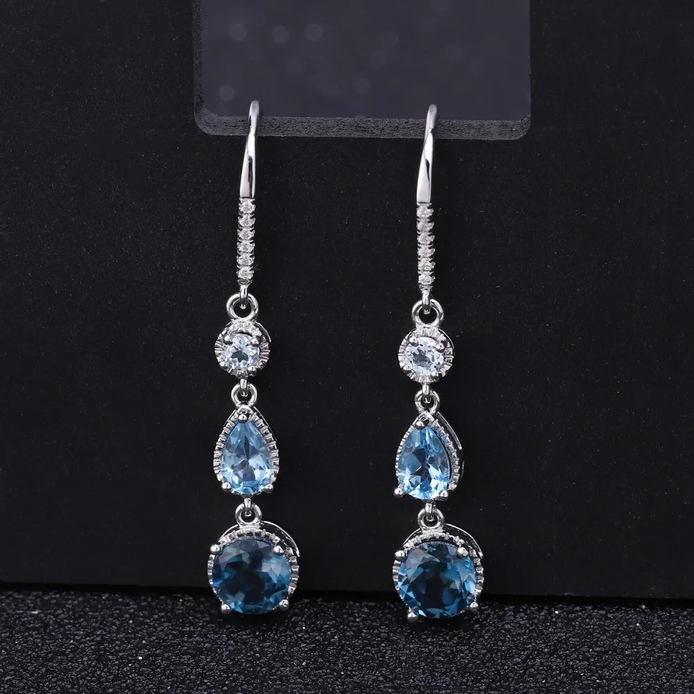 GEM'S BALLET Natural London Blue Topaz Dangle Earrings Gemstone Jewelry 925 Sterling Silver Elegant Earrings for Women Wedding