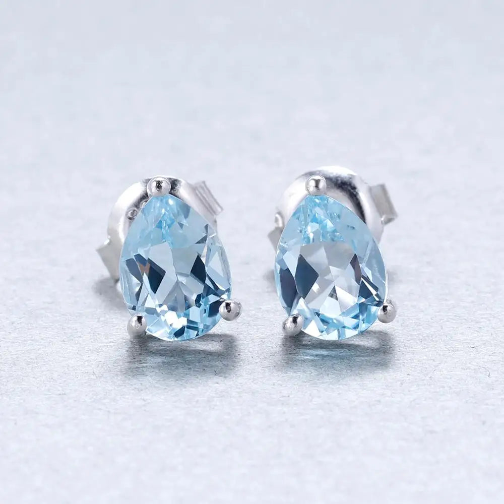 GEM'S BALLET Natural Swiss Blue Topaz Stud Earrings – Timeless Elegance