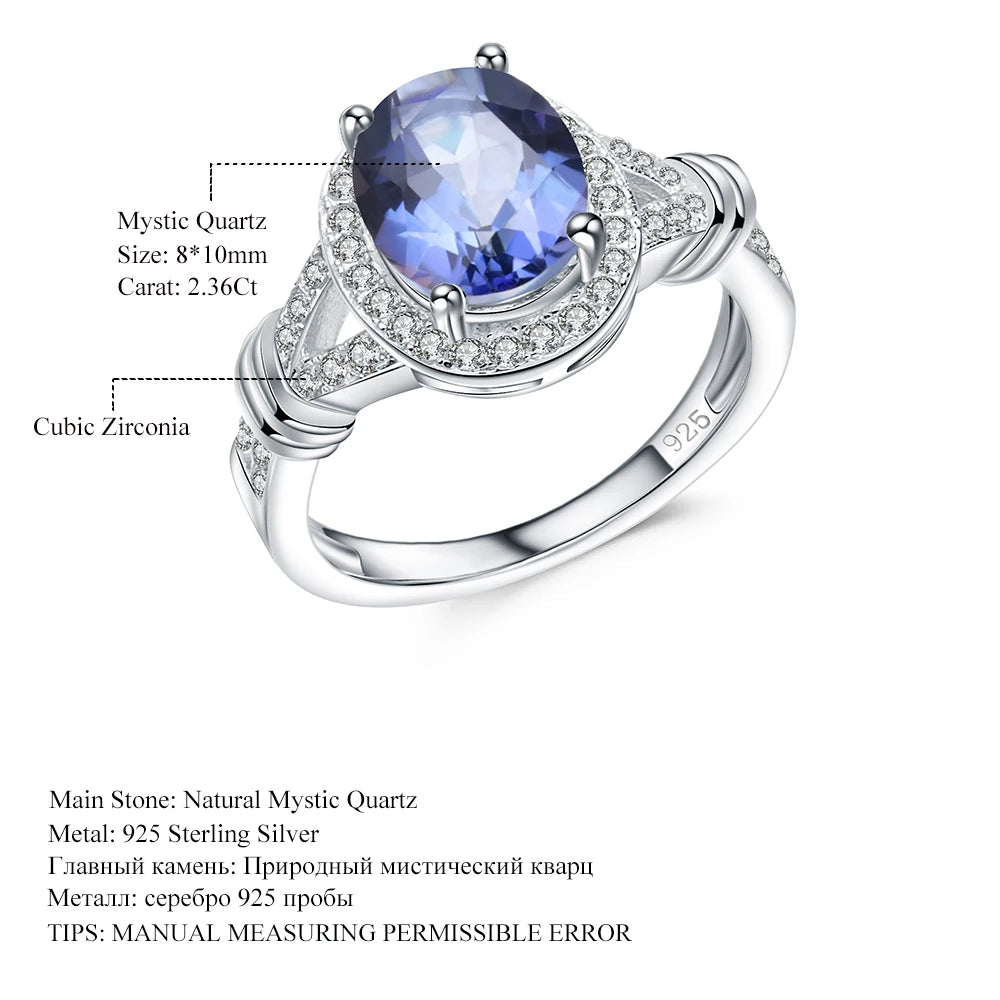 GEM'S BALLET Fashion Wedding 100% 925 Sterling Silver Ring 2.36Ct Natural Iolite Blue Mystic Quartz Ring for Women Fine Jewelry