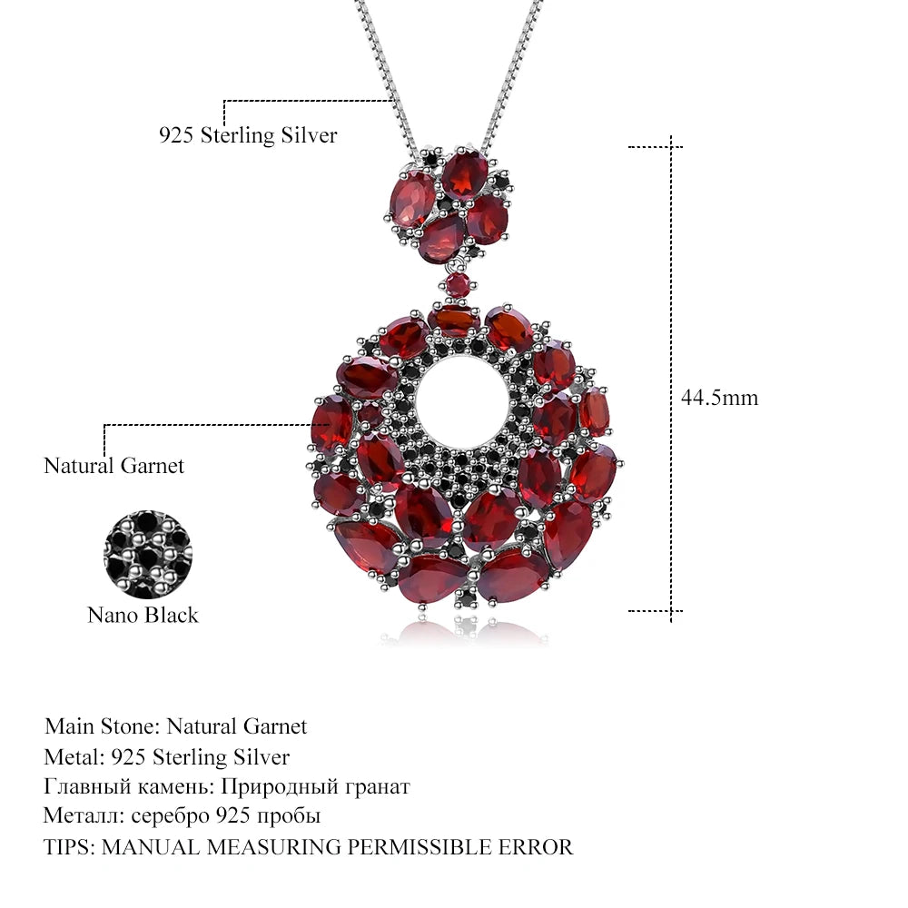 GEM'S BALLET Natural Red Garnet Gemstone Vintage 925 Sterling Sliver Pendant Necklace For Women Gift Party Jewelry