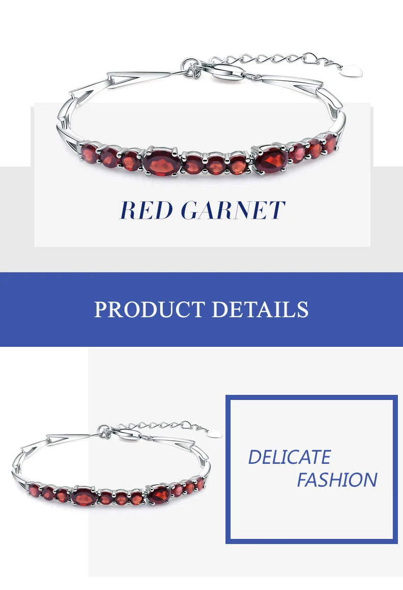 GEM'S BALLET 5.32Ct Natural Red Garnet Tennis Bracelet Genuine 925 Sterling Silver Bracelets&bangles Women Fashion Fine Jewelry