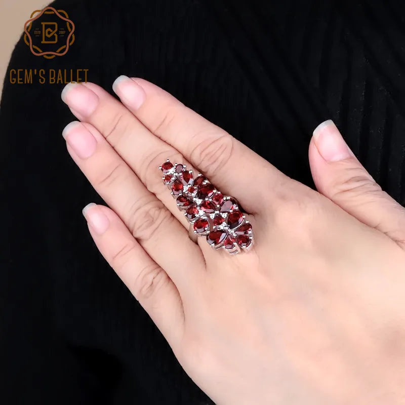 Natural Red Garnet Gemstone 925 Sterling Silver Cocktail Ring