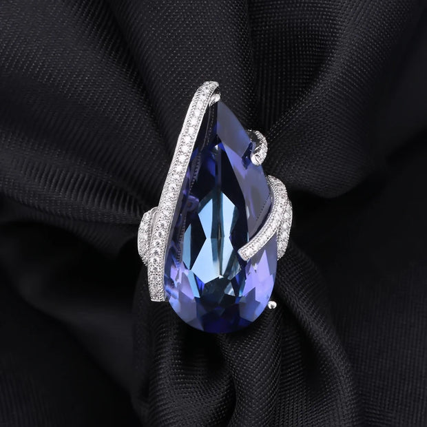 GEM'S BALLET 17.8Ct Natural Iolite Blue Mystic Quartz Gemstone Ring – A Stunning Cocktail Piece