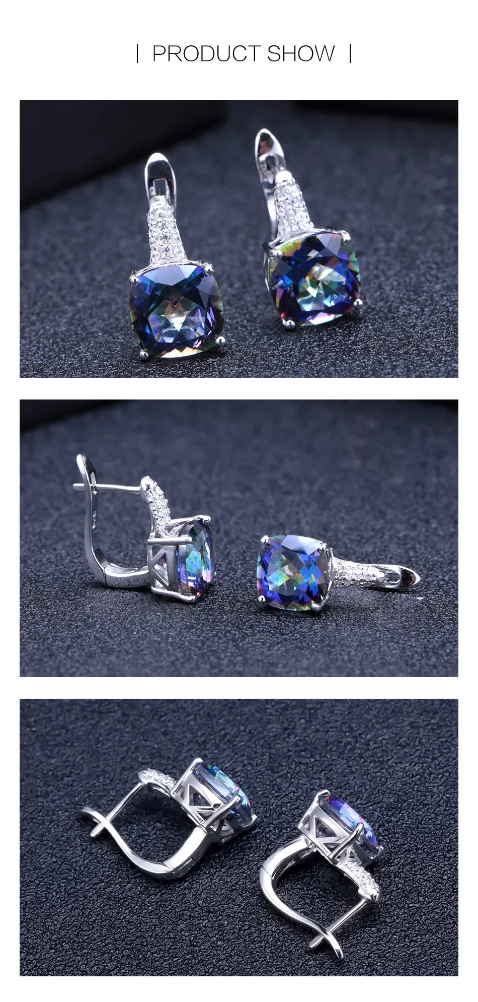 GEM'S BALLET 7.33Ct Natural Blueish Mystic Quartz 925 Sterling Silver Vintge Gemstone Stud Earrings for Women Fine Jewelry