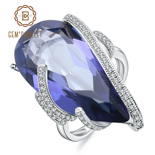 GEM'S BALLET 17.8Ct Natural Iolite Blue Mystic Quartz Gemstone Ring – A Stunning Cocktail Piece