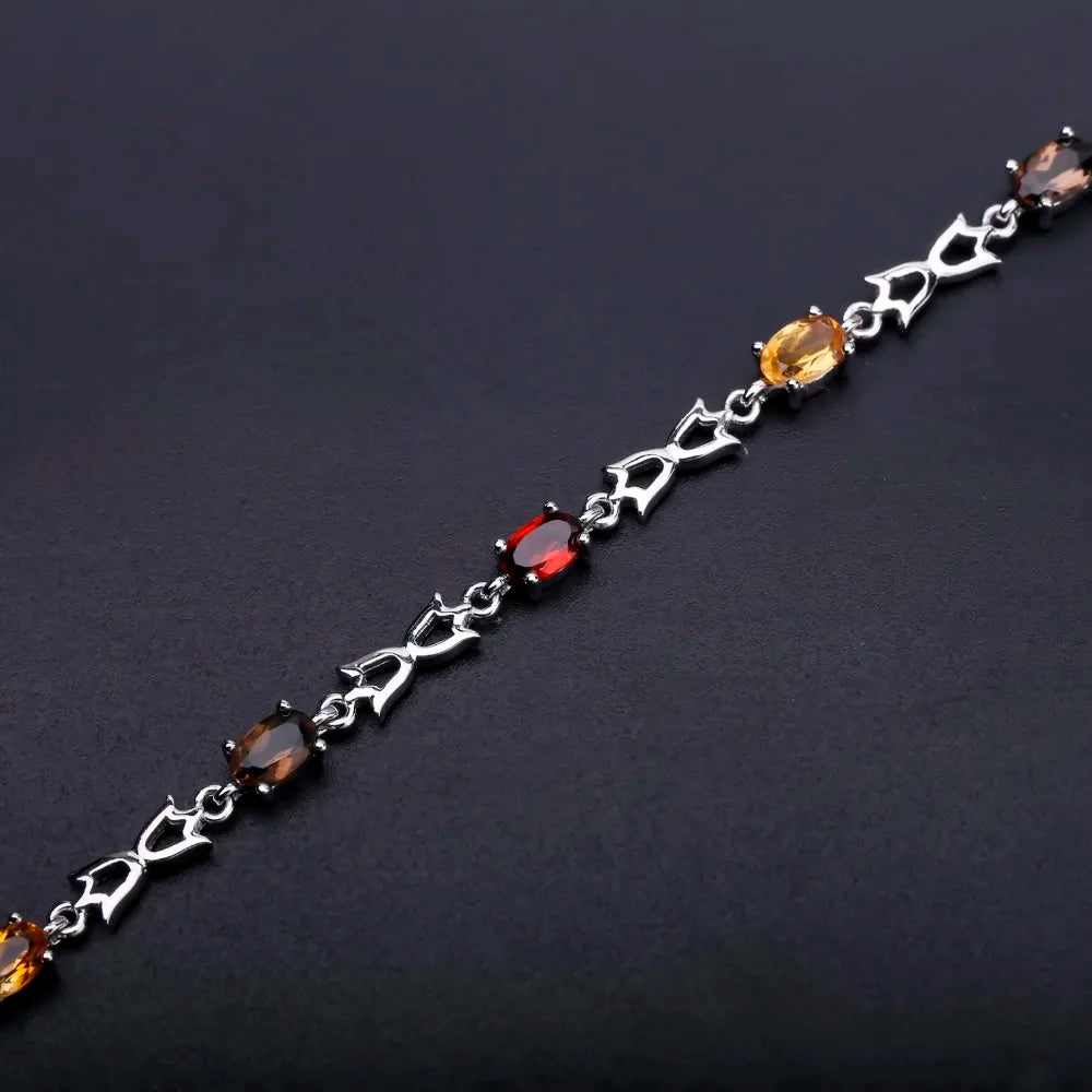 Gem's Ballet 925 Sterling Silver Gemstone Bracelet Natural Citrine Garnet SmokyQuartz Bracelets & Bangles For Women Fine Jewelry