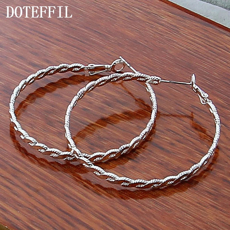 DOTEFFIL 925 Sterling Silver Big 50mm Hoop Earrings For Woman Wedding Engagement Party Fashion Charm Jewelry