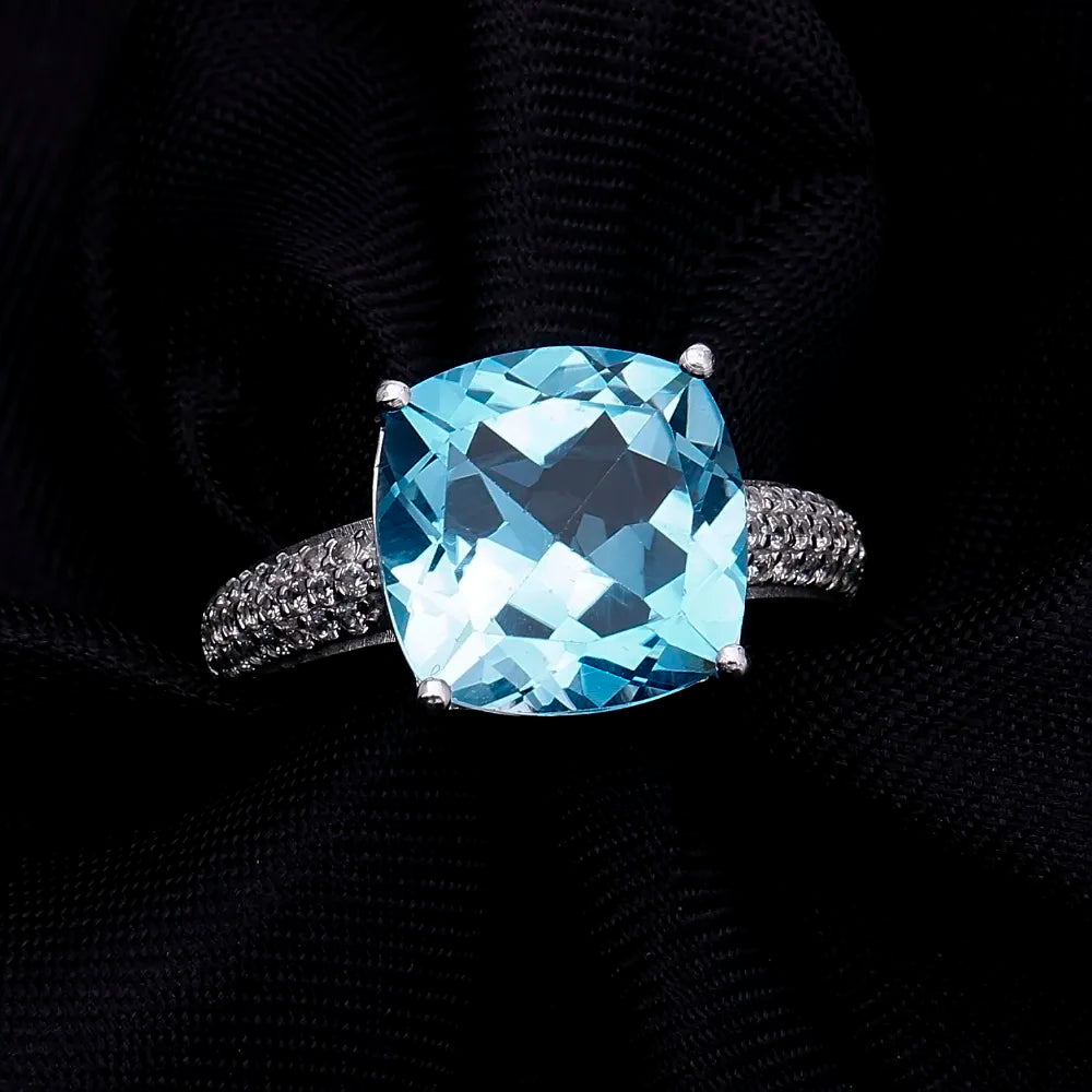 GEM'S BALLET 10.18Ct Natural Sky Blue Topaz Gemstone Wedding Ring – A Radiant Statement of Elegance