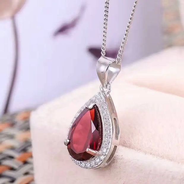 Classic Silver Garnet Drop Pendant – Timeless Beauty in 925 Sterling Silver