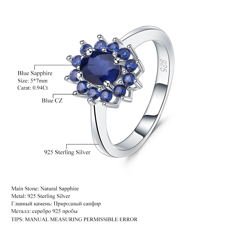 Natural Blue Sapphire 925 Silver Ring Gold