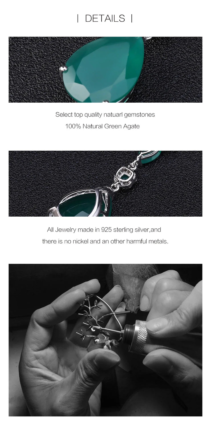 GEM'S BALLET 925 Sterling Silver Green Agate Pendant – Timeless Elegance
