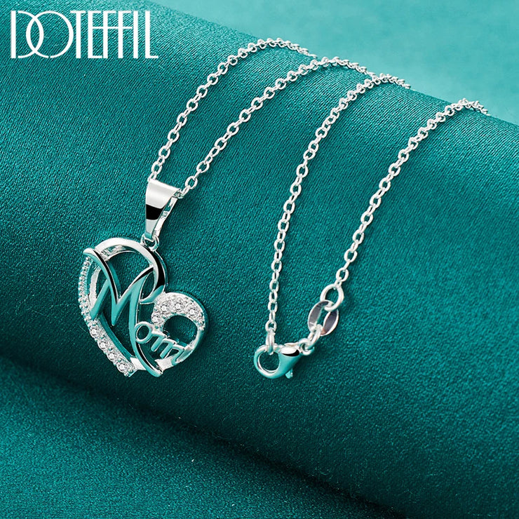 DOTEFFIL 925 Sterling Silver Mom Heart Pendant – A Symbol of Love