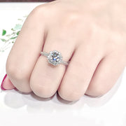 GEM'S BALLET 1.0Ct Round Bypass Floral Halo Moissanite Engagement Ring – Timeless Elegance