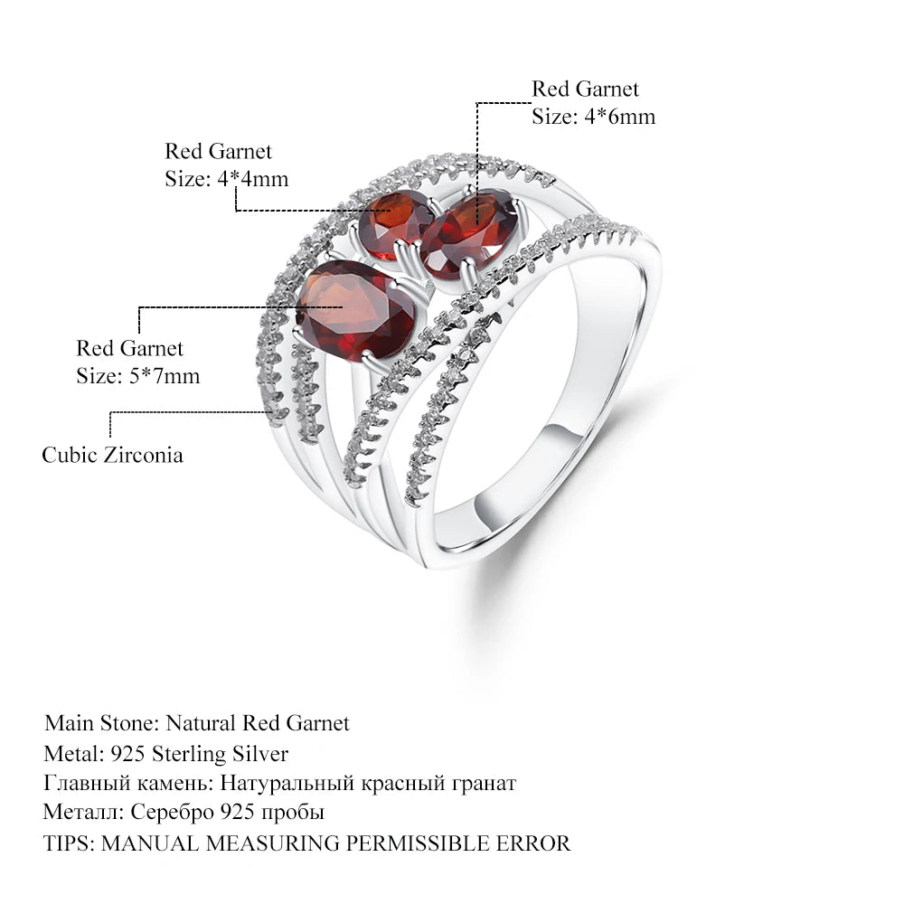 GEM'S BALLET 925 Sterling Silver Criss-Cross Gemstone Ring 1.87Ct Natural Red Garnet Finger Rings For Women Wedding Fine Jewelry