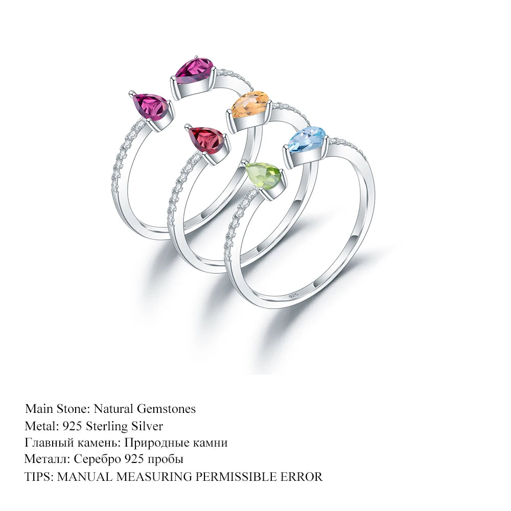 GEM'S BALLET Sterling Silver Adjustable Gemstone Ring – Timeless Elegance