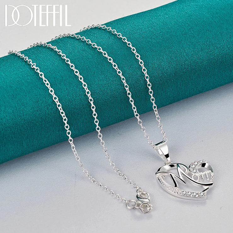 DOTEFFIL 925 Sterling Silver Mom Heart Pendant – A Symbol of Love