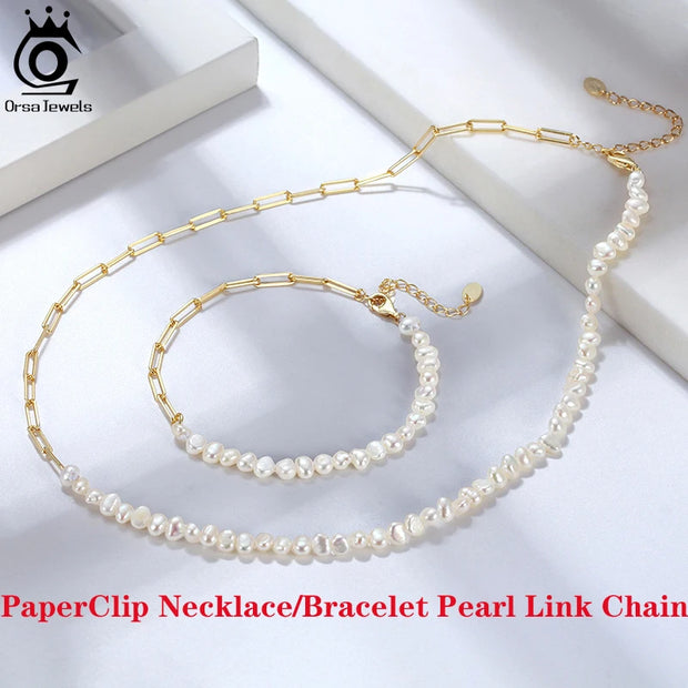 ORSA JEWELS 14K Gold Plated Genuine 925 Sterling Silver Paperclip Neck Chain 6/9.3/12mm Link Necklace for Women Men Jewelry SC39