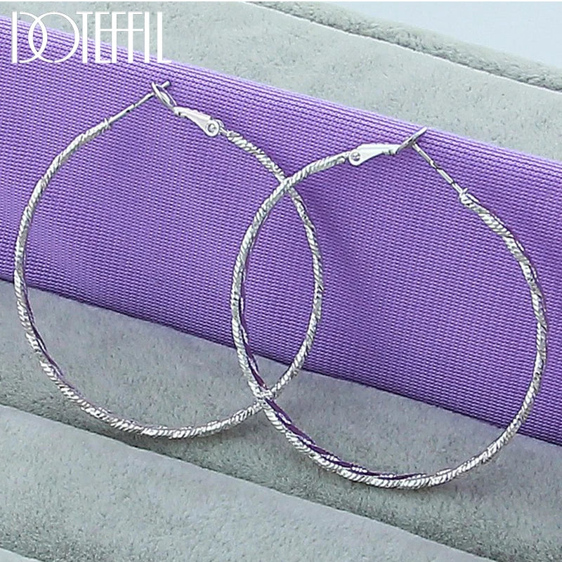 DOTEFFIL 925 Sterling Silver Big 50mm Hoop Earrings For Woman Wedding Engagement Party Fashion Charm Jewelry