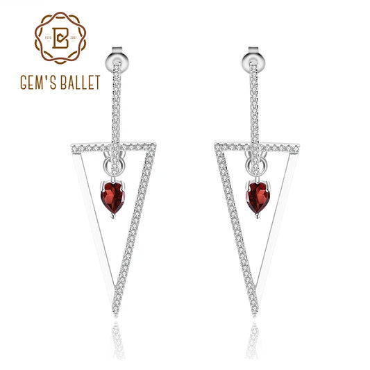 GEM'S BALLET Triangle 925 Sterling Silver Smart Chic Earrings Natural Red Garnet Gemstone Drop Earrings for Women Fine Jewelry