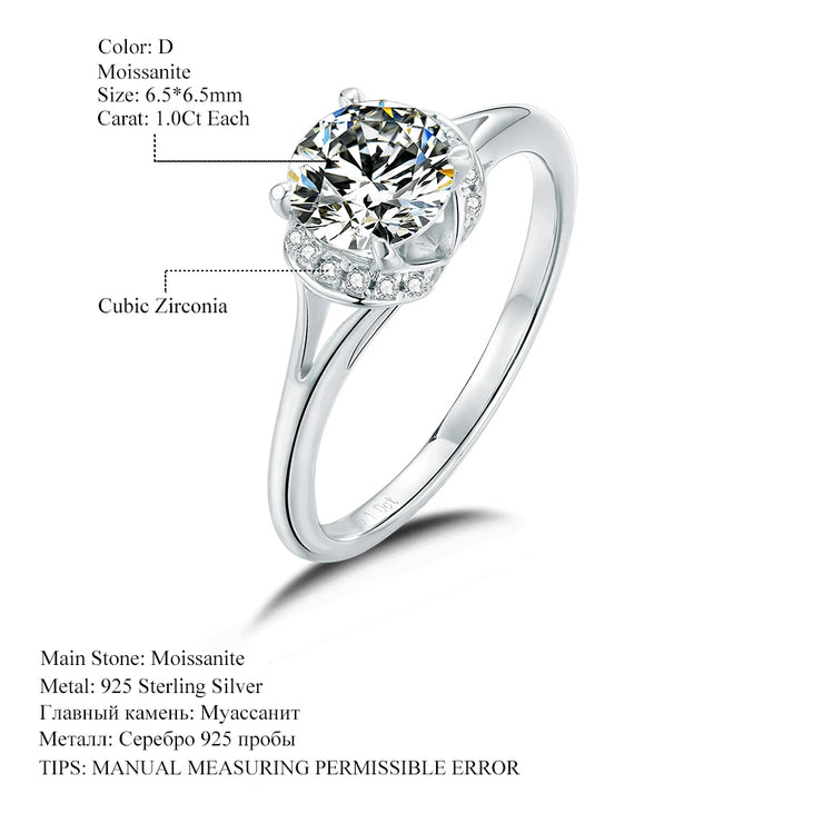 GEM'S BALLET 1Ct Moissanite Sterling Silver Ring – Timeless Elegance