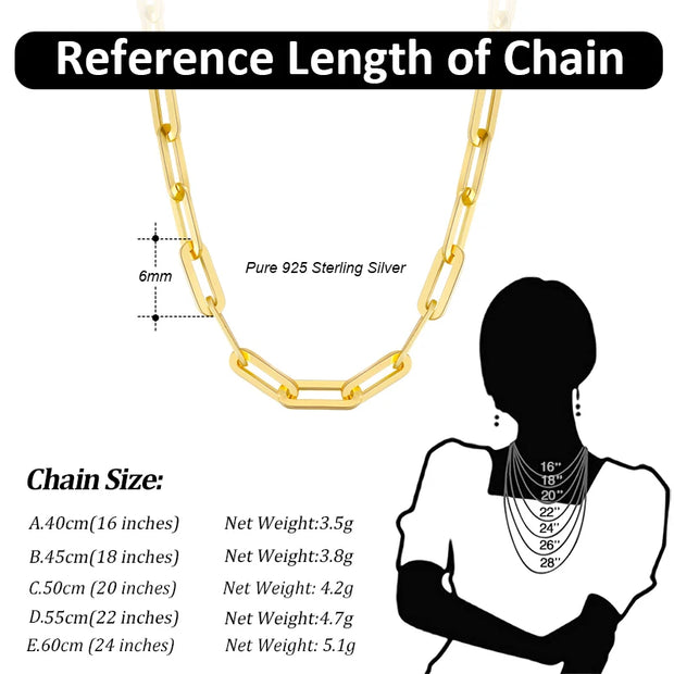 ORSA JEWELS 14K Gold Plated Genuine 925 Sterling Silver Paperclip Neck Chain 6/9.3/12mm Link Necklace for Women Men Jewelry SC39