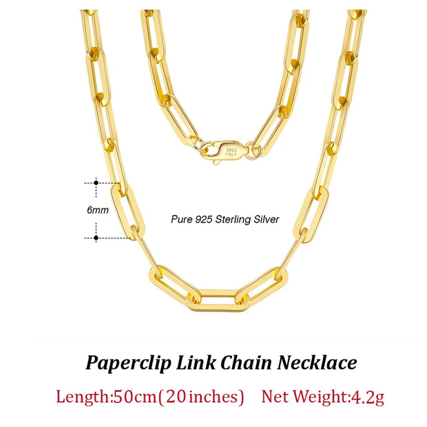 ORSA JEWELS 14K Gold Plated Genuine 925 Sterling Silver Paperclip Neck Chain 6/9.3/12mm Link Necklace for Women Men Jewelry SC39