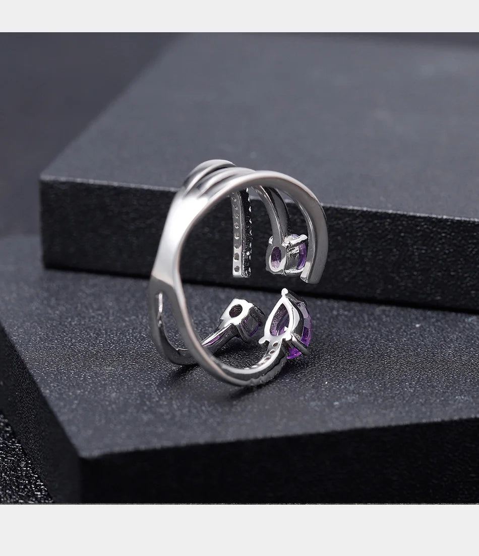 Gem's Ballet 925 Sterling Silver Amethyst Swirl Ring – Elegant & Adjustable