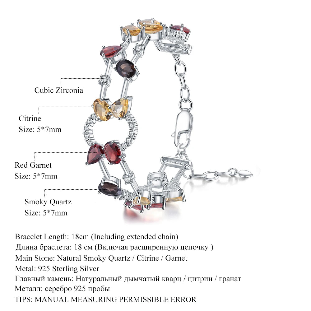 GEM'S BALLET Multicolor Garnet & Quartz Silver Bracelet