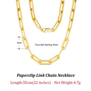 ORSA JEWELS 14K Gold Plated Genuine 925 Sterling Silver Paperclip Neck Chain 6/9.3/12mm Link Necklace for Women Men Jewelry SC39